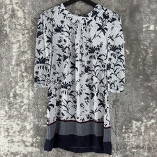 French Connection Size 10 Tropical Mini Shirt Dress White 3/4 Sleeve Zip