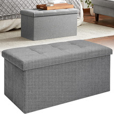 Folding Ottoman Storage Box Pouffe Seat Stool Home Chair Foot stool Bench LINEN 