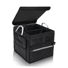 Trunk Organizer With Lid,Small,Black 28L,For SUV Car Truck,Collapsible 