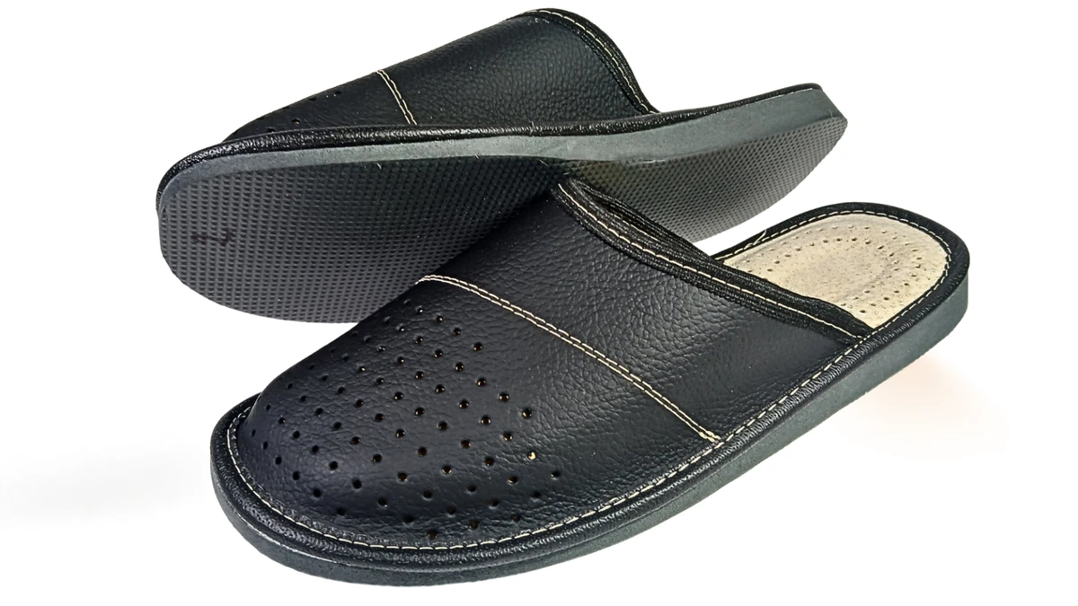 Herren Hausschuhe Leder Echtleder schwarz Pantoffeln Latschen Schlappen 40-46