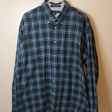 Tommy Hilfiger Men's XL Plaid Button-Down Shirt Green Blue Cotton