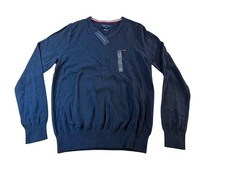 Tommy Hilfiger Men's Blue Sweater Solid V- Neck Premiun Cotton Sz S/P New