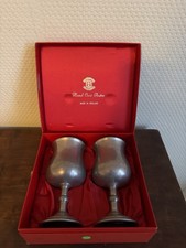 Pair Hand Cast Pewter Goblets Made in England Boxed Vintage