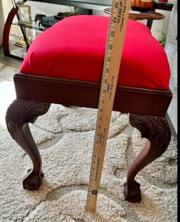 Antiguo taburete otomano Chippendale georgiano siglo XVIII caoba bola y garra Foto 2 de 2