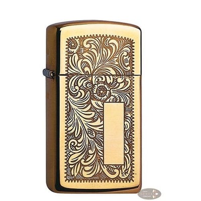 Zippo Slim Venetian Feuerzeug Messing gold glänzend Gravurfeld