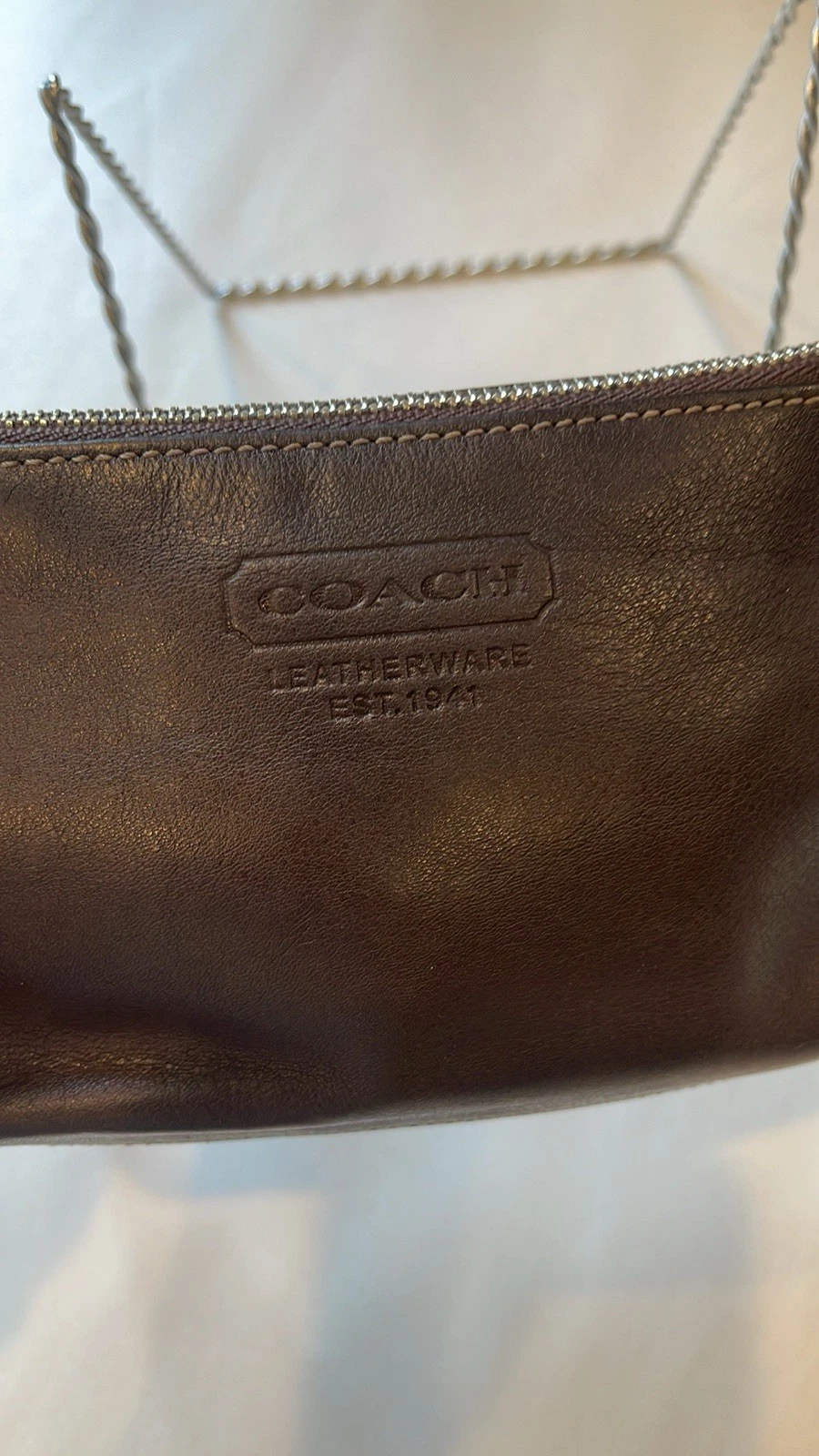Coach Polsino pochette in pelle marrone vintage Y2K made in India anni 90 zip piccolo