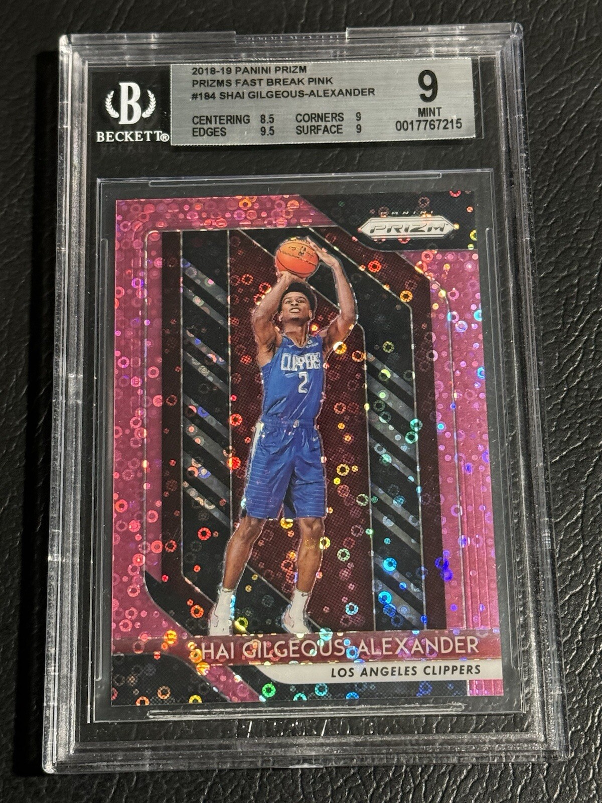 2018-19 Prizm Fast Break Pink SHAI GILGEOUS-ALEXANDER Rookie RC/50 Rookie BGS 9