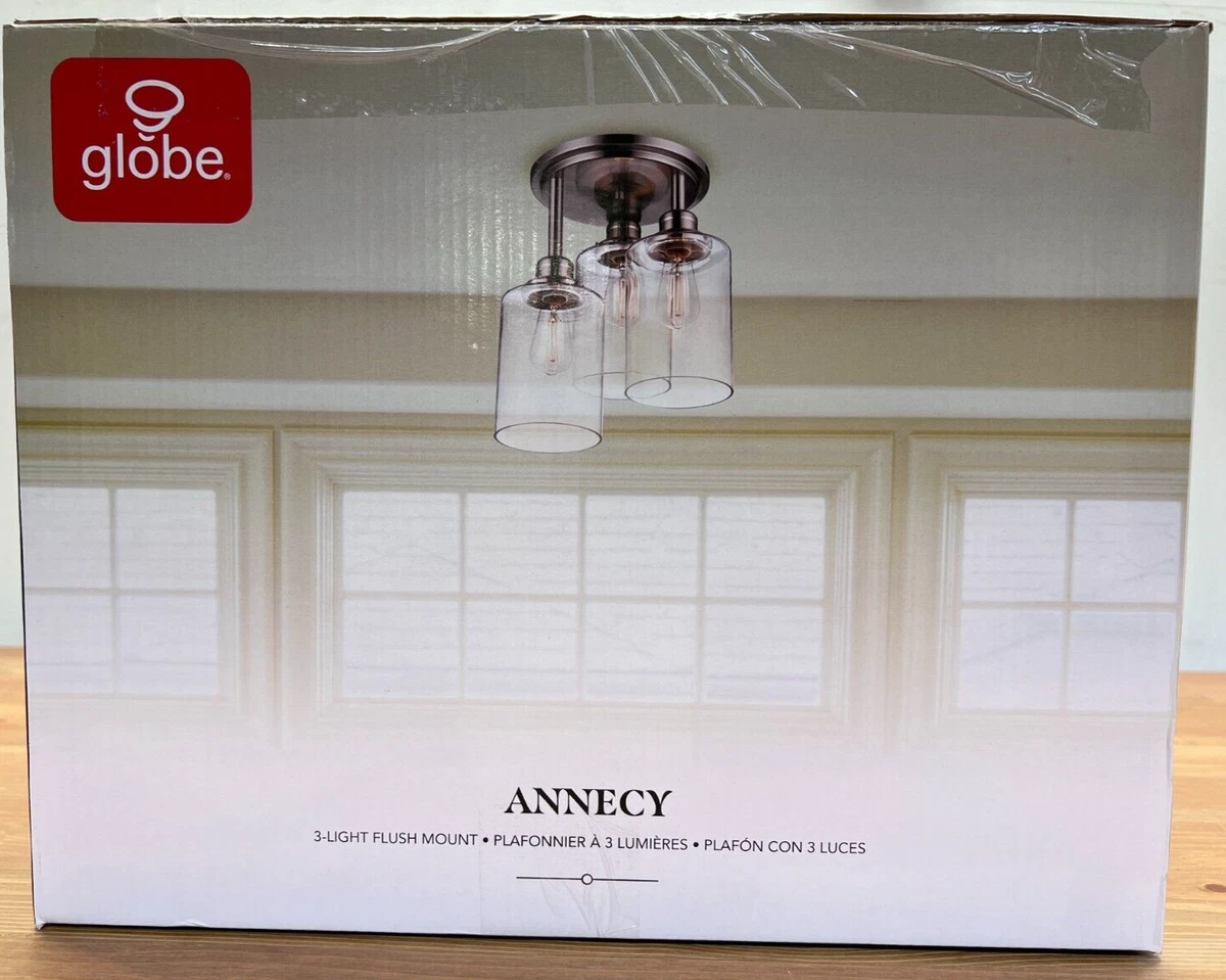 Globe Electric Annecy 3 Light Brushed Steel Semi Flush Mount Ceiling Light