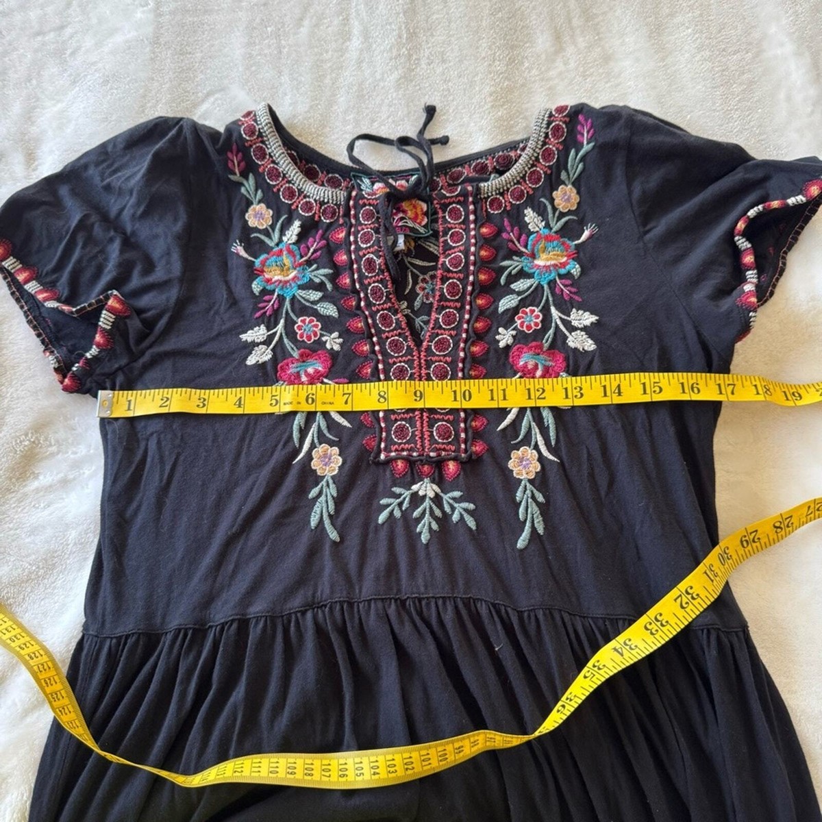 Johnny Was Nya Tiered Knit Dress in Black Floral Embroidery SMALL | eBay