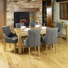 Mobel Oak 150cm Dining Table – Solid Wood 6 Seater Slate Finish Kitchen Set
