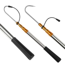 Telescopic Fish Gaff Pole Stainless Sea Fishing Spear Hook Tackle Rubber Handle