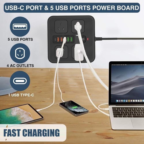 Surge Protector Power Board 4 Outlets USB A C PD Individual Switch Power Strip - Picture 7 of 13