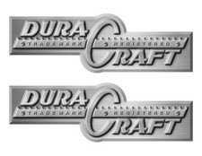 Two Dura Craft Boat Stickers. Brushed Metal Imitation Name Plates