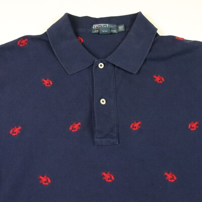 Vintage Ralph Lauren Polo Shirt Mens XLT Navy Blue Red Lobsters XL