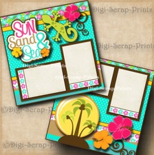 SUN SAND  SEA 2 premade scrapbook pages paper piecing layout beach BY DIGISCRAP