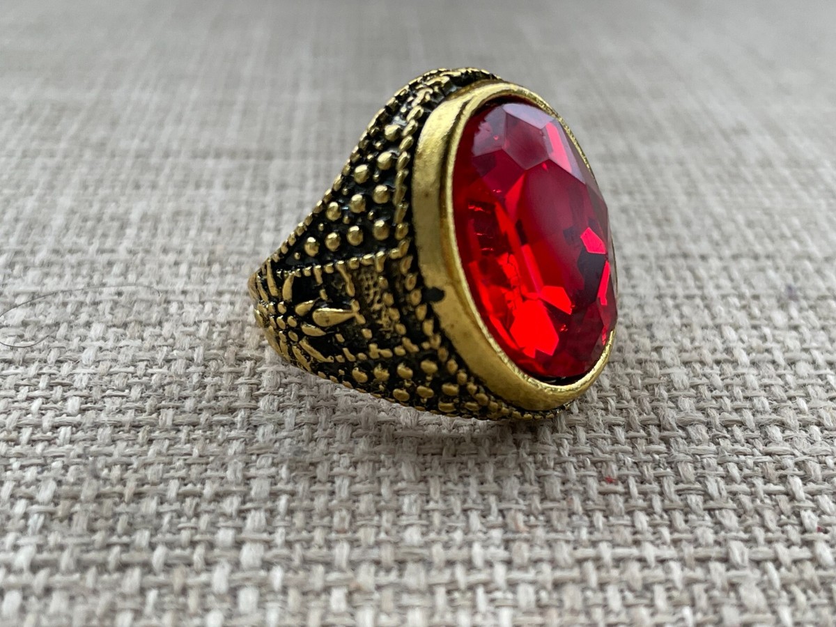 Men Rings Turkish Style Fashion Jewelry Red Faux Stone Ring Size