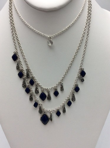 Lucky Brand Silvertone Graphite Crystals Lapis Set Stone Laye Necklace $49 LK25a - Picture 8 of 8