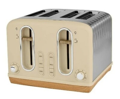 Neu Scandi Holz Luxus Creme Farbton 4 Scheiben Brot Toaster Edelstahl Arbeitsplatte