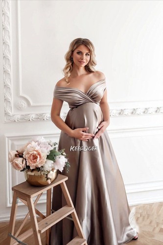 Pregnancy Women Long Dress V-Neck Low Cut Maternity Gown For Photography Shoot - Picture 10 of 24