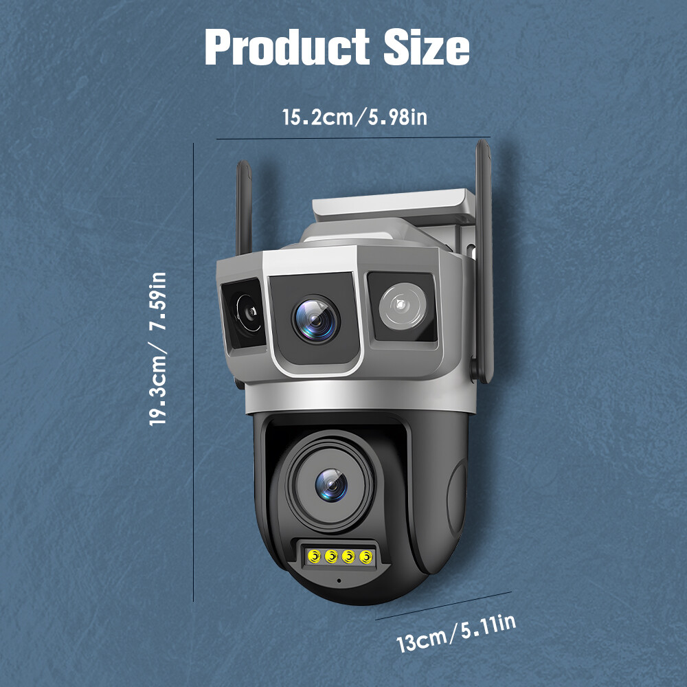 3 Lens HD 4MP WiFi IP Camera Wireless 360&deg; Outdoor CCTV PTZ Home Security IR Cam