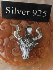 Silver Ram Head And Wiccan Star Pendant And Silver Chain