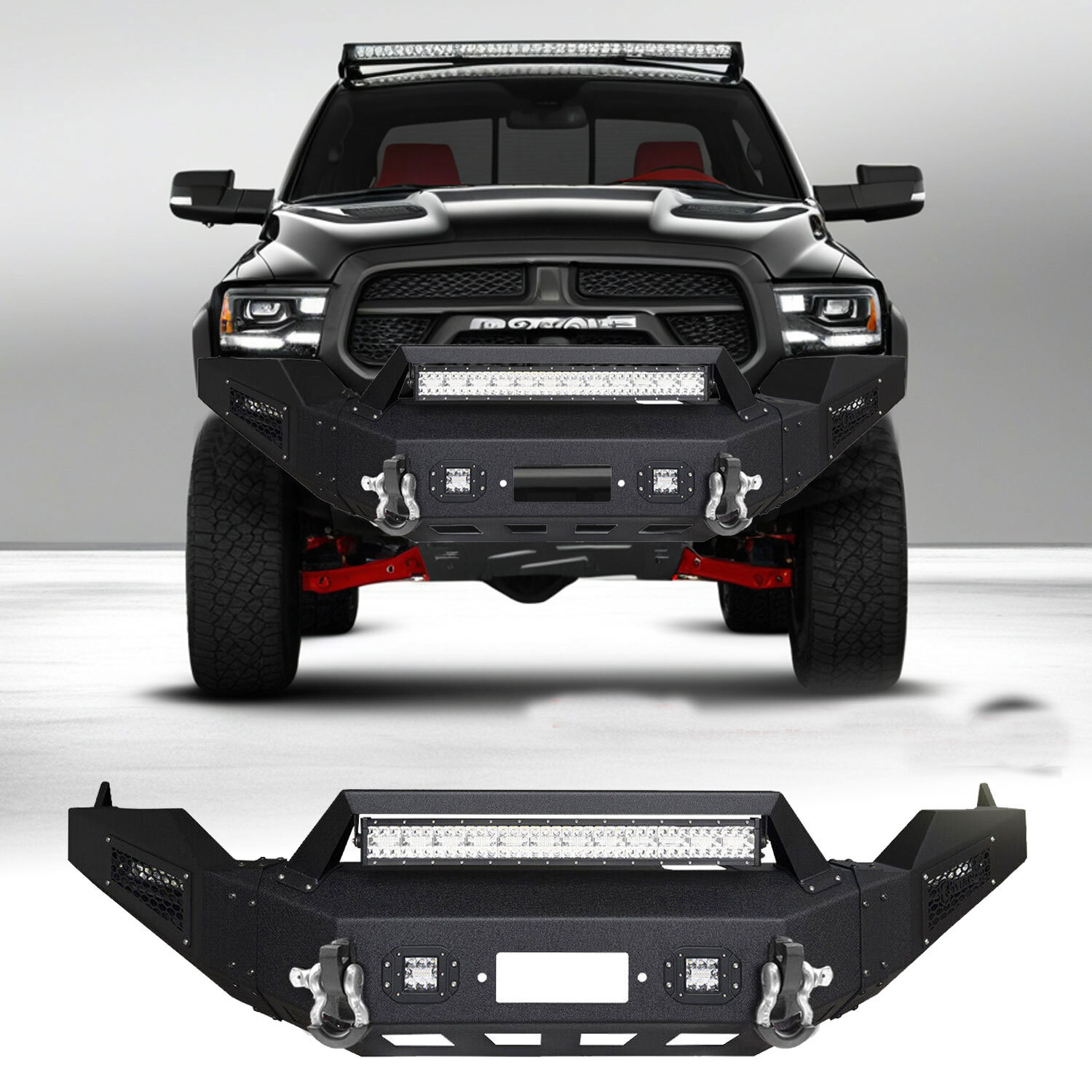For 2013-2018 Dodge RAM 1500 w/ LED light Assembly Steel Front Bumper Black