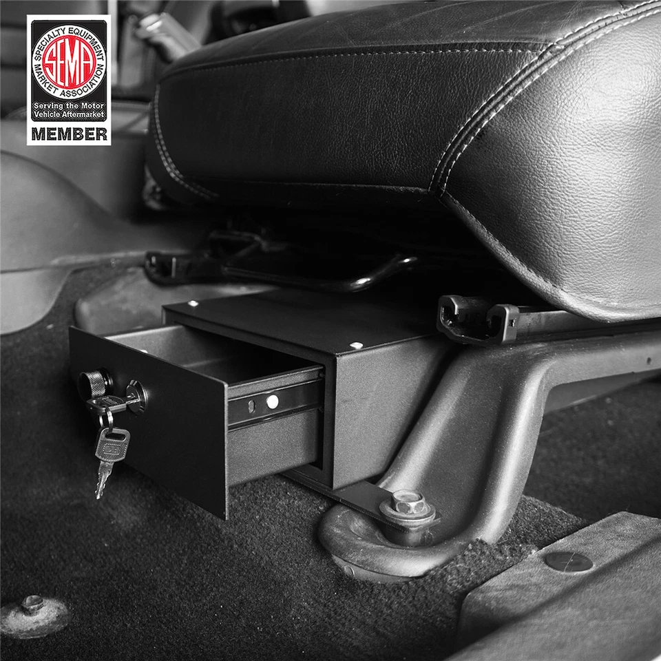 Caja de almacenamiento con bloqueo debajo del asiento para 07-10 Jeep Wrangler JK 2 puertas y 07-18 4 puertas Foto 4 de 4