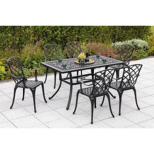 Merxx GartenmöBel Rhodos Set 7Tlg. 6 Sessel + 1 Tisch 140X80Cm Aluminium Graphit-image