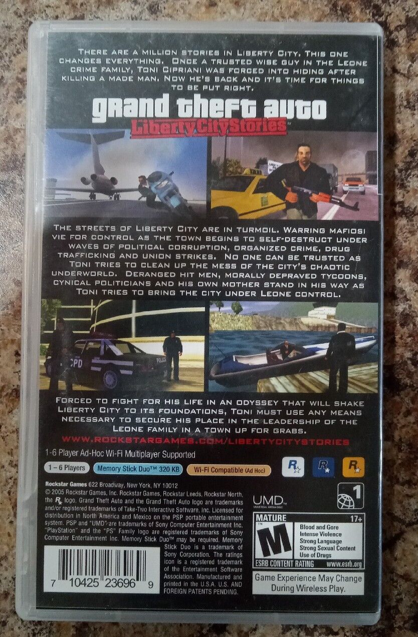 Grand Theft Auto GTA Liberty City Stories Sony PSP COMPLETE Map/Manual  TESTED 827307930065