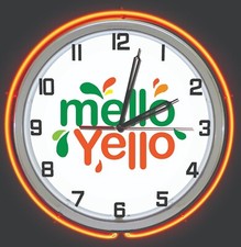 Mello Yello Logo Sign 19" Orange Double Neon Clock Man Cave Garage