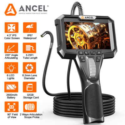 220° Two-Way Articulating Endoscope Borescope 6.2mm 4.3 inch Inspection Camera