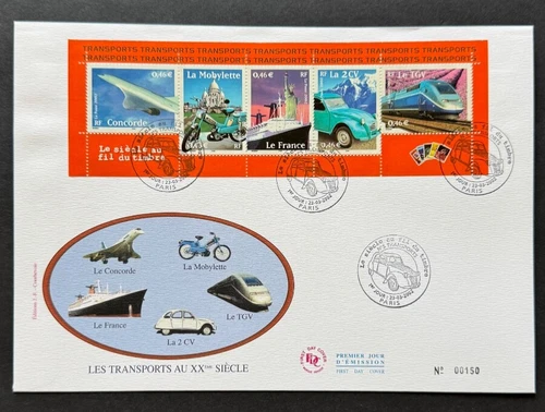 AtoZ. France 20th Century Transportation FDC 2002 Concorde, Volkswagen Train