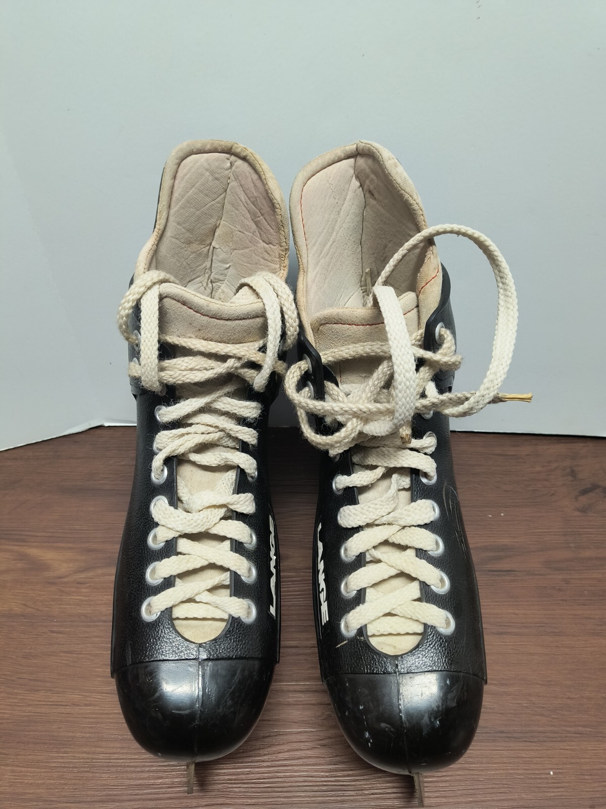 Hockey Lange Size 9 1/2 N Molded Mens Ice Hockey Skates Black Vintage Game Used eBay