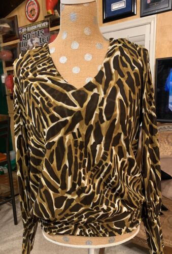Marc Bouwer Ladies Animal Print Blouse, Cinch Waist & Sleeves Sz XS New - Picture 1 of 6