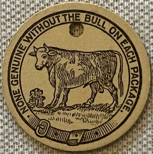 🐂 Antique Bull Durham Tobacco Plug Tag 1900s–1920s NOS – Durham NC
