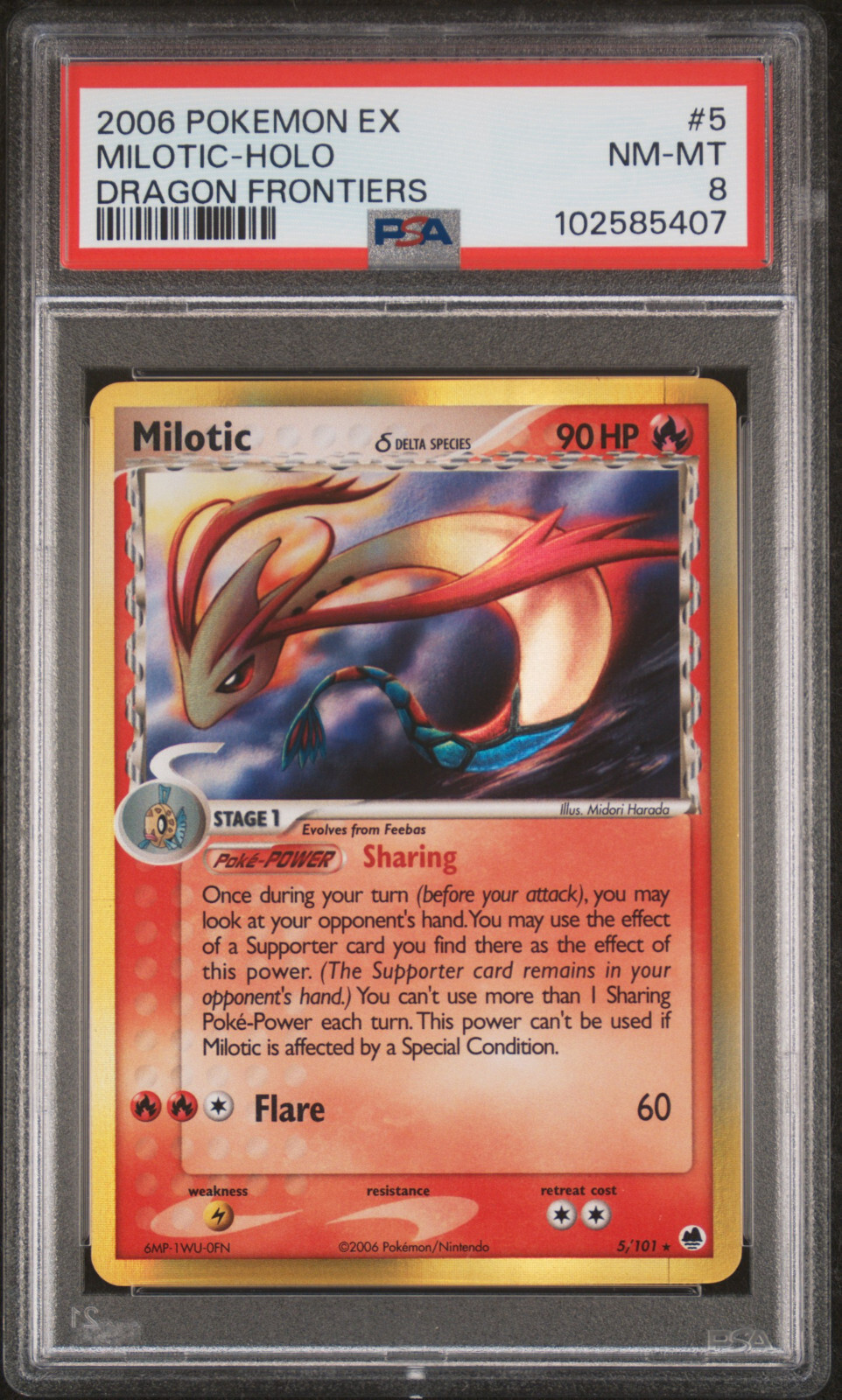 PSA 8 Milotic 5/101 Holo Dragon Frontiers Delta Species Pokemon Card