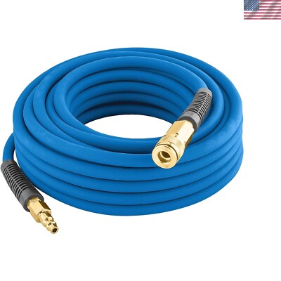 Kink Resistant 3/8'' x 50' Blue Air Hose with Brass Fittings for Pneumatic Tools