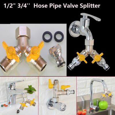 #ad 1 2quot; 2 Way Brass Hose Pipe Valve Splitter Connector Adaptor Y shaped Garden Tap $88.99