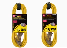 (2-Pack) 15-ft 14/3 3-Prong Outdoor SJTW Medium Duty Lighted Extension Cord