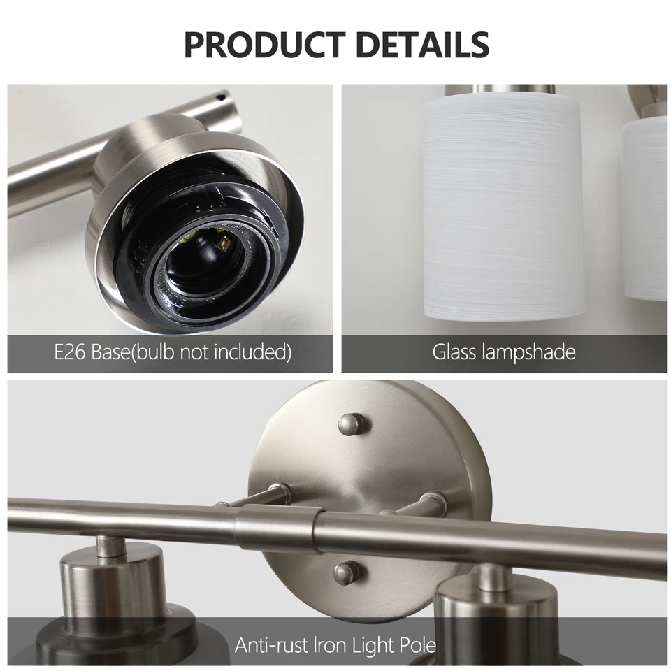 Vaidade 52"" 8 luzes níquel com abajur de vidro para banheiro espelho luminária de parede - Imagem 4 de 4