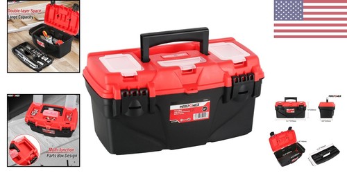 15 Inch Plastic Tool Box with Removable Tray - Dual Lock Secured & Lightweight - Picture 2 of 9