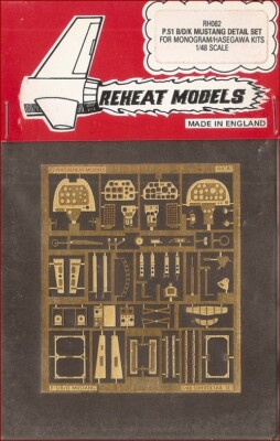 Reheat Models Photo-Etch P.51 B/D/K Mustang for Monogram Hasegawa 1/48 Scale Kit