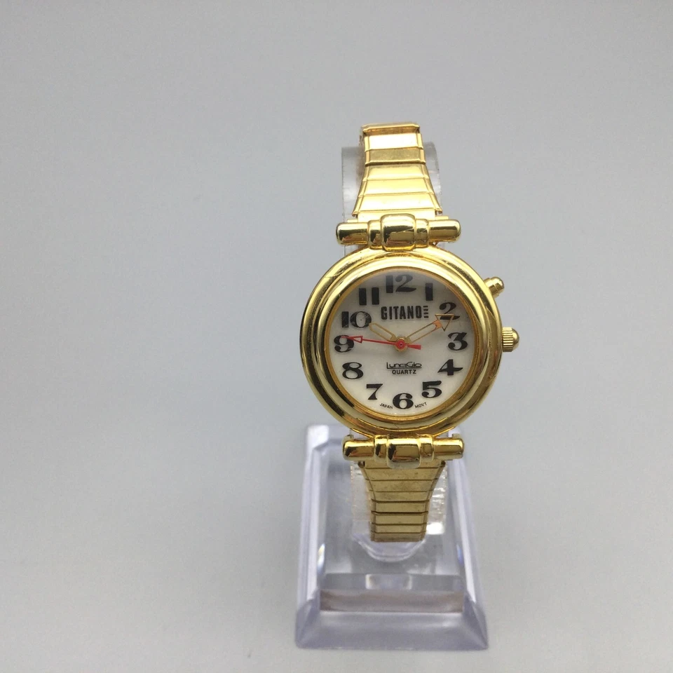 Reloj Gitano Mujer De Colección 28mm Tono Dorado Banda Elástica Lunaglo Batería Nueva Foto 2 de 4