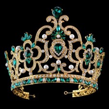 14cm Tall Large Green Crystal Crown Tiara Wedding Prom Queen Princess For Women