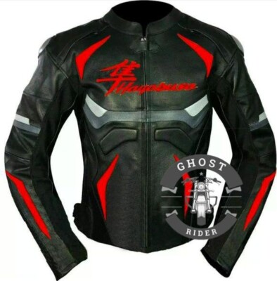 Hayabusa Bike Leather Jacket Protected CE Approved For Men's Biker - BLACK/RED