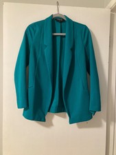 Peacocks Teal Textured Blazer W/ Pockets And Open Front Small