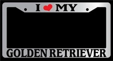 Chrome METAL License Plate Frame I HEART MY GOLDEN RETRIEVER Auto Accessory 409