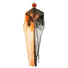 6 FT Light-up Hanging Pumpkin Ghost with Red Glowing Eyes Bendable Arms