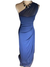 davids bridal dress Women’s Sz 0 Mesh One Shoulder Marine Blue Dress NWT Classic
