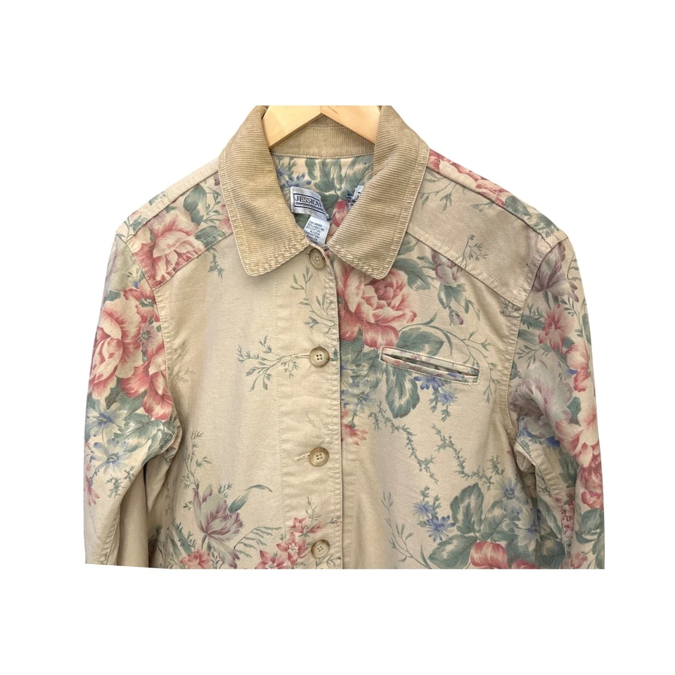 Abrigo Vintage Jessica Howard Floral Lino Algodón Tareas Cottagecore Pradera Chic Foto 2 de 4